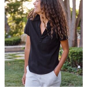 NWOT Frank & Eileen Lab CHARLOTTE Perfect Polo in HERITAGE JERSEY Black Size L